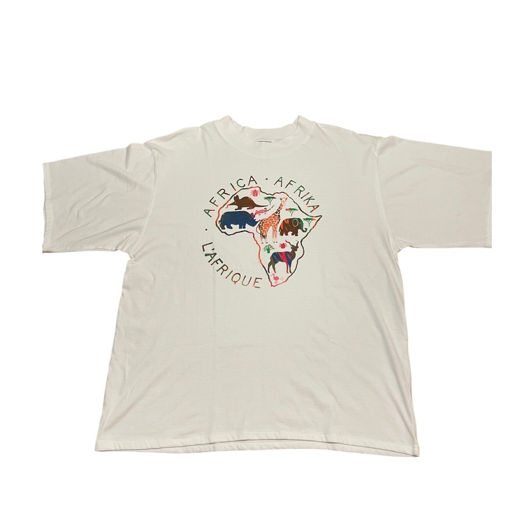 Vintage Ibis Images XL Africa Animal Graphic T-Shirt White Safari‎ Tee *See Pics
